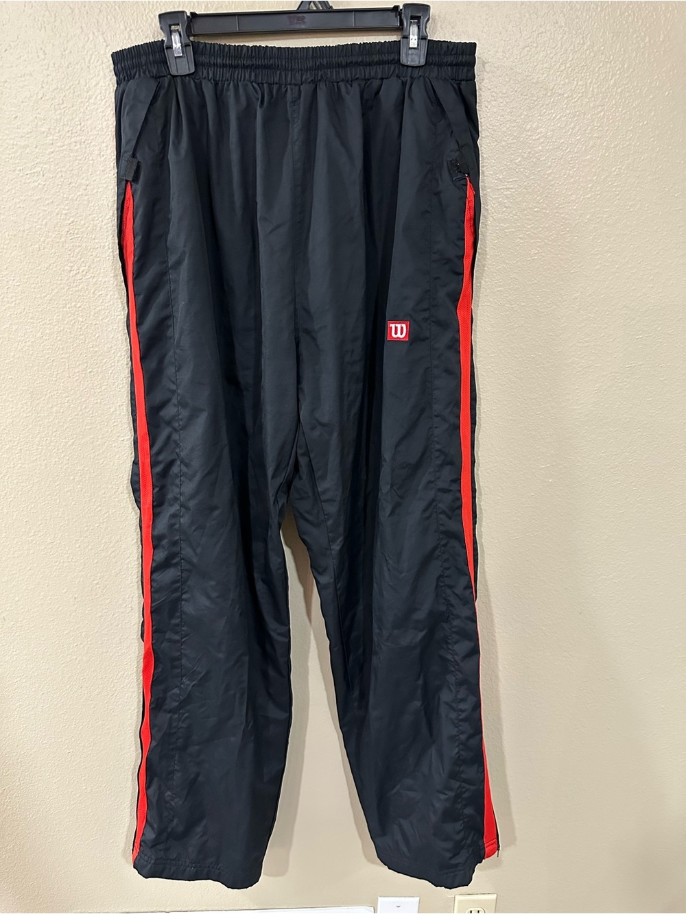 Wilson Men’s Black Track Pants with Red Side Stripes